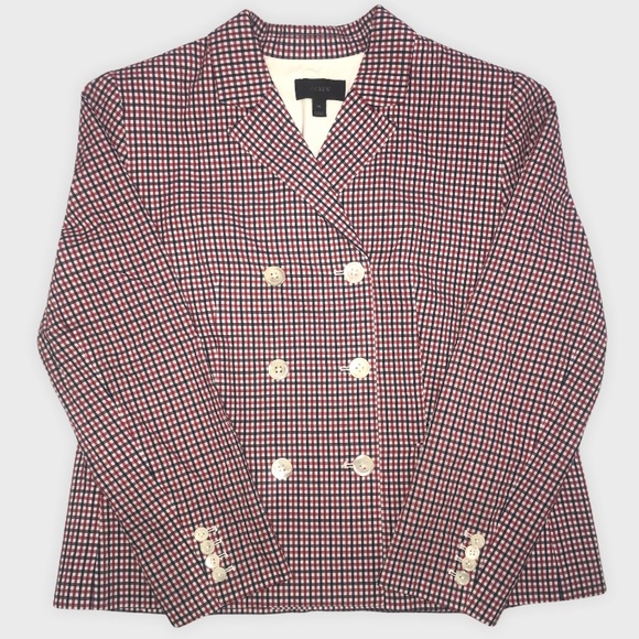 * SOLD * J. Crew Red Blue Gingham Double-breasted Seersucker Cotton Blazer 14 - Picture 6 of 14